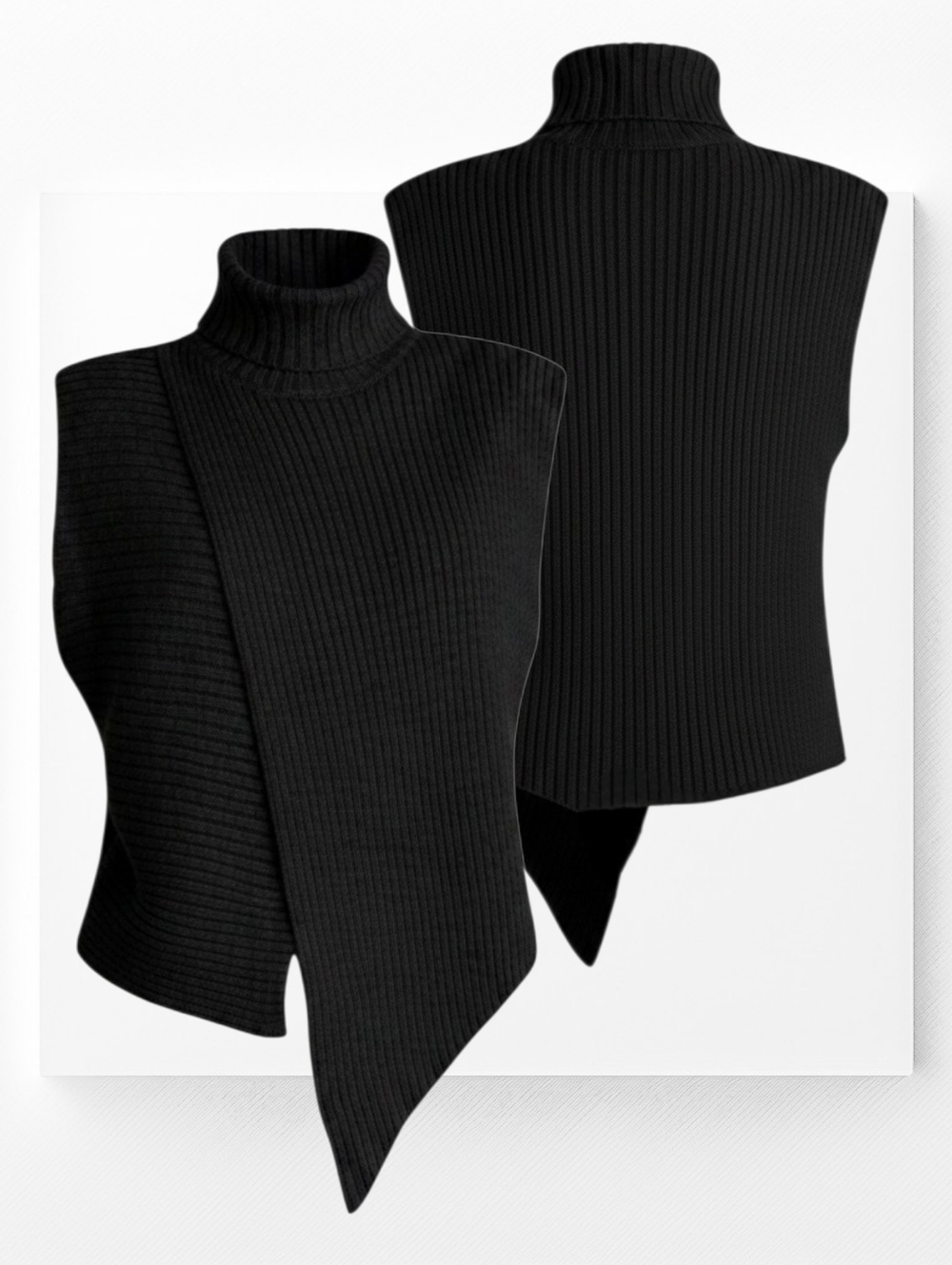 Asymetric Ribbed Turtleneck Sleeveless Sweater Vest ▪︎ Black ▪︎ MD